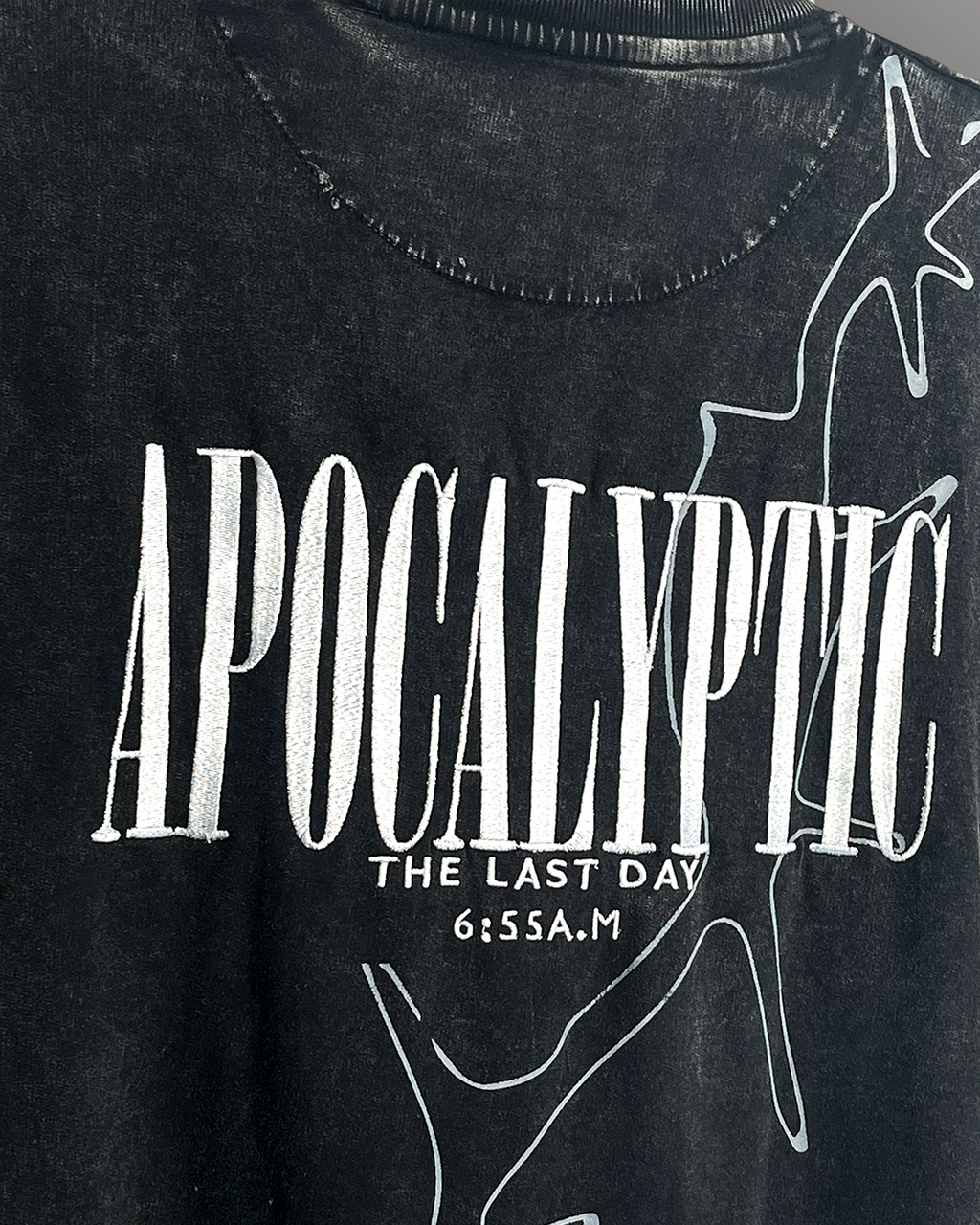 Apocalyptic Black Printed Acid Wash T-Shirt