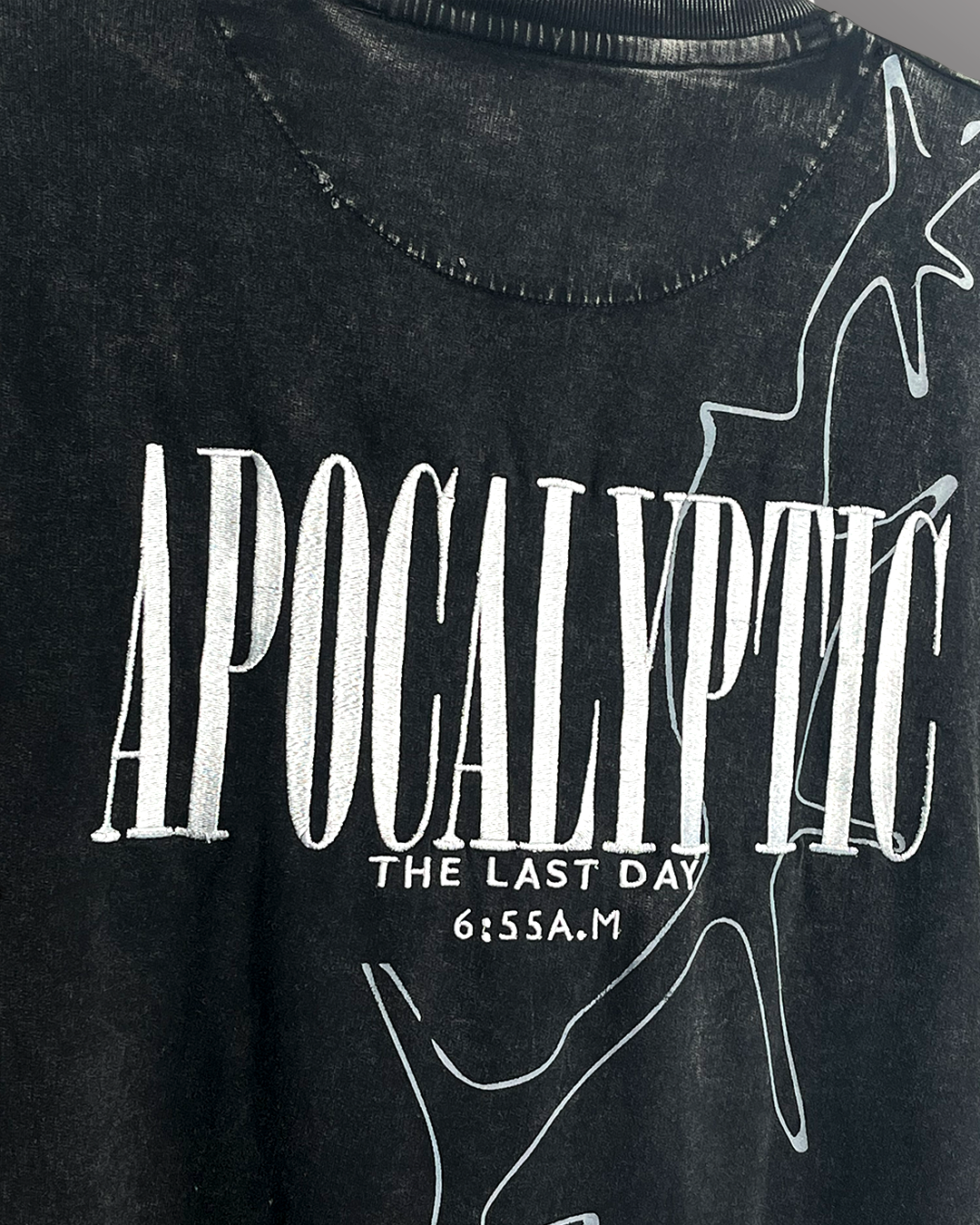 Apocalyptic Black Printed Acid Wash T-Shirt