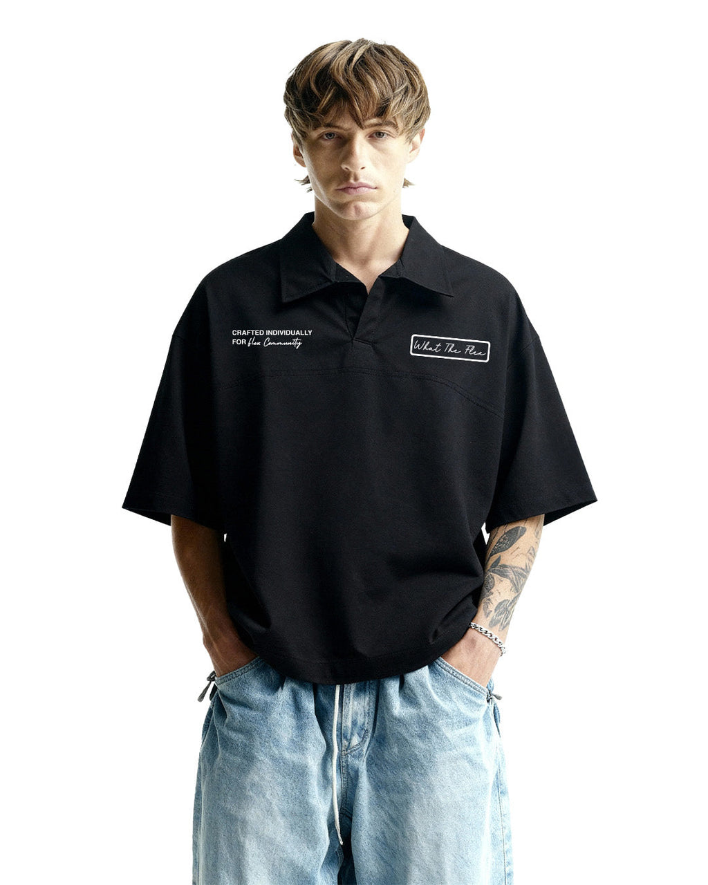 Black Retro Cotton Polo T-Shirt