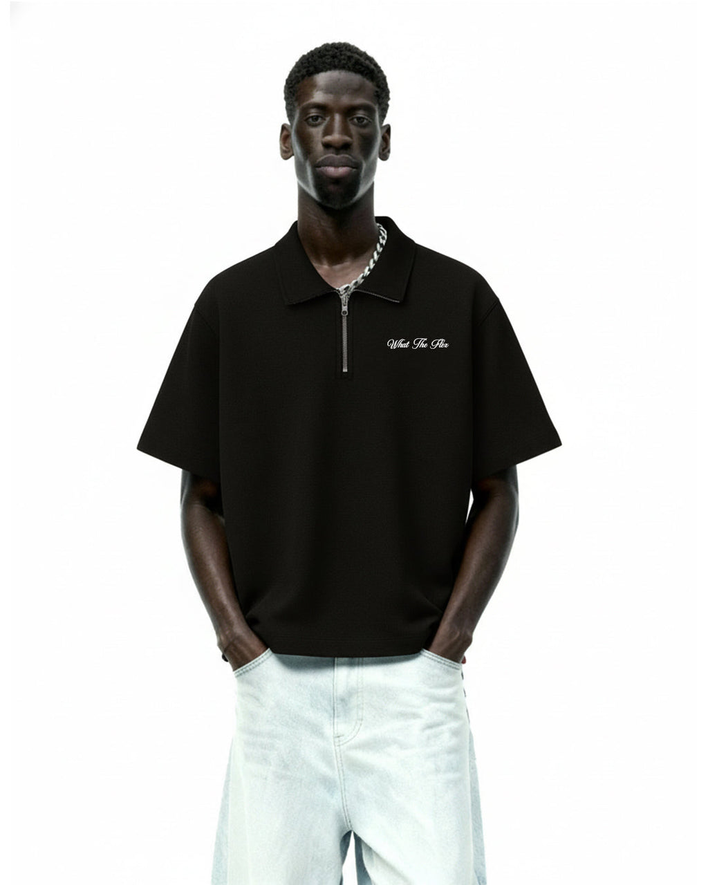 Ash Black Polo T-Shirt with Zip