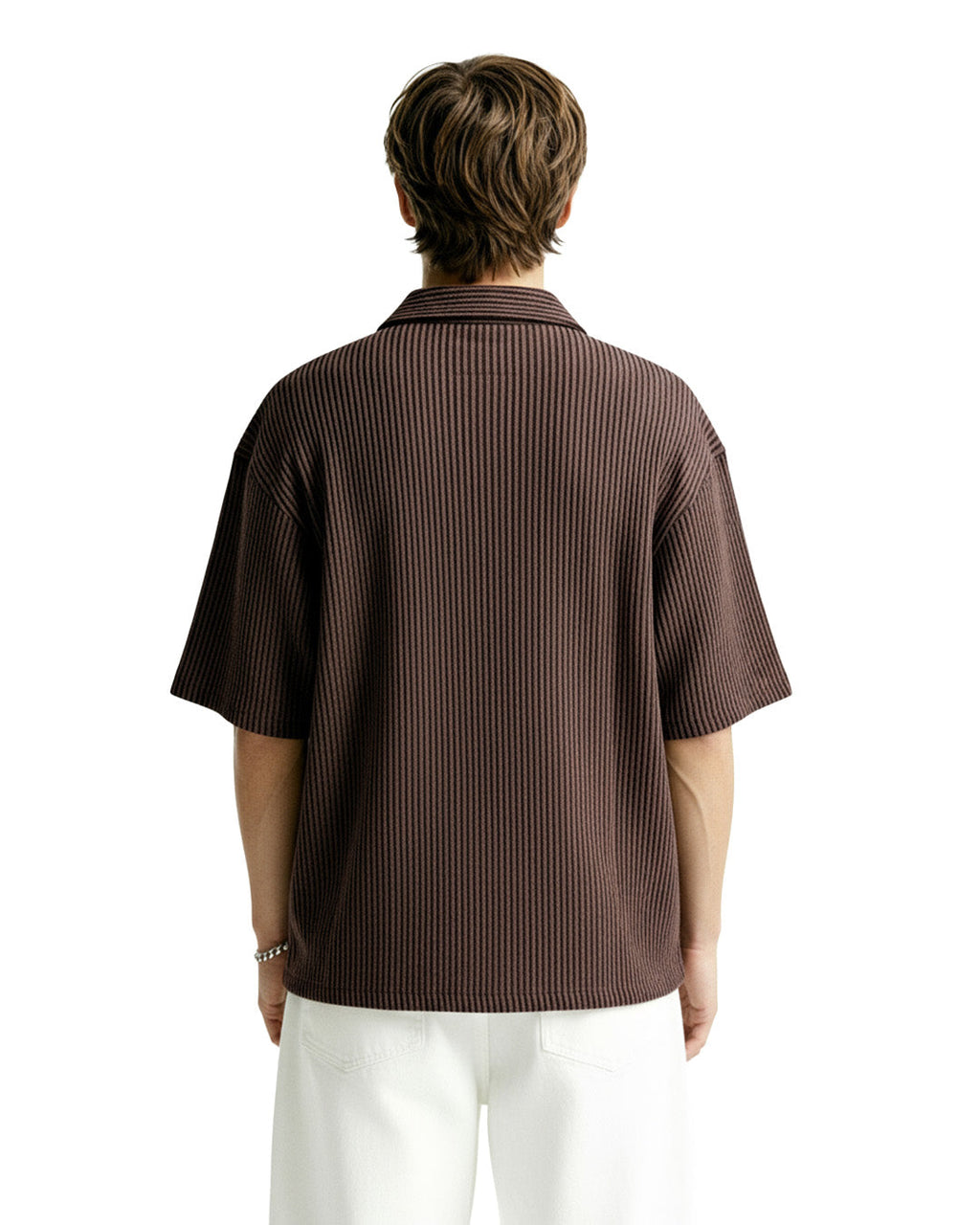 Brown Wave Polo T-Shirt with Zip