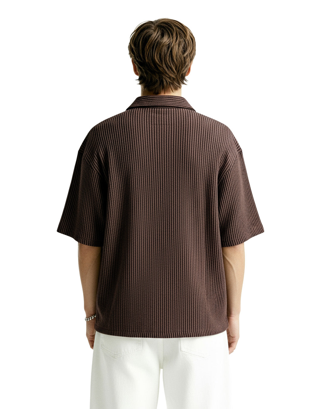 Brown Wave Polo T-Shirt with Zip