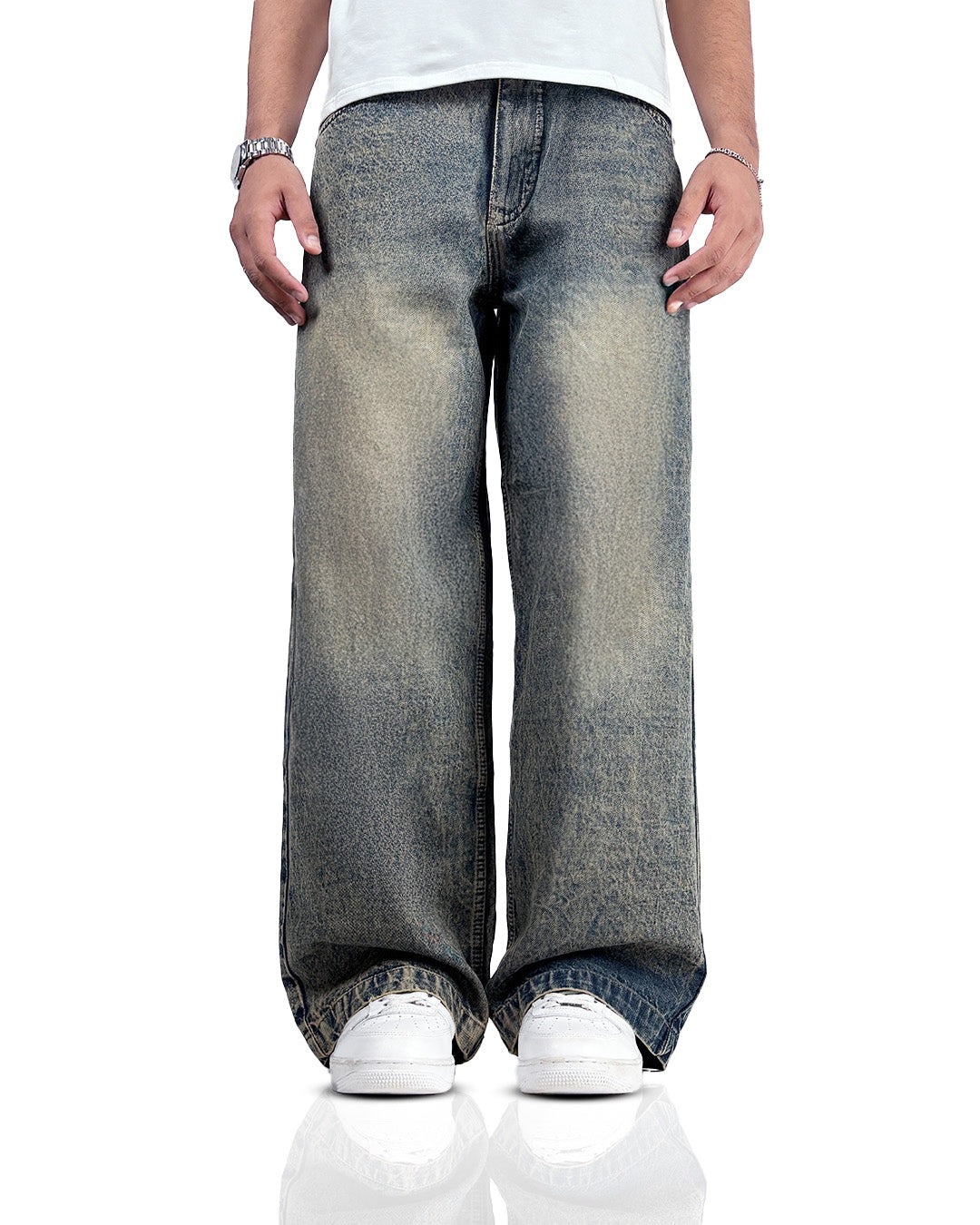 Burnt Blue Baggy Denim Jeans