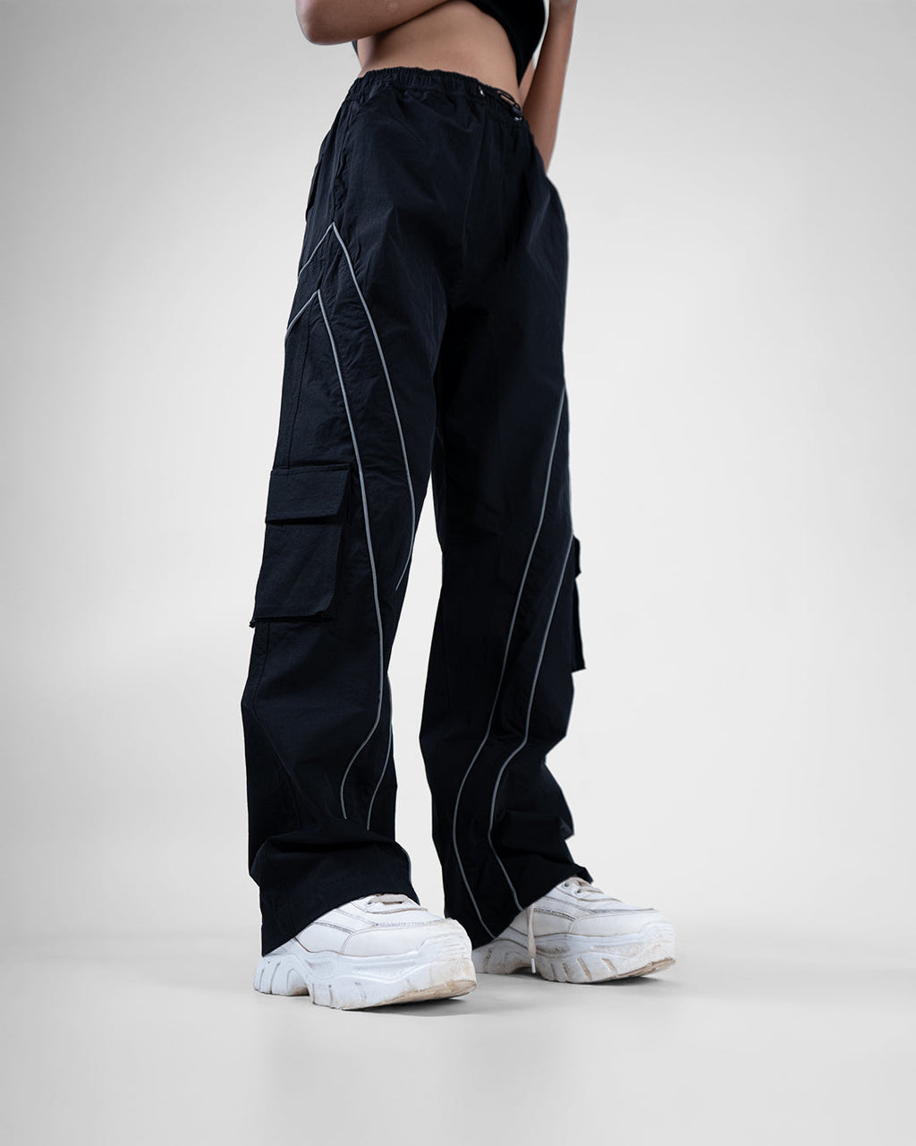 Black Edgy Parachute Pants