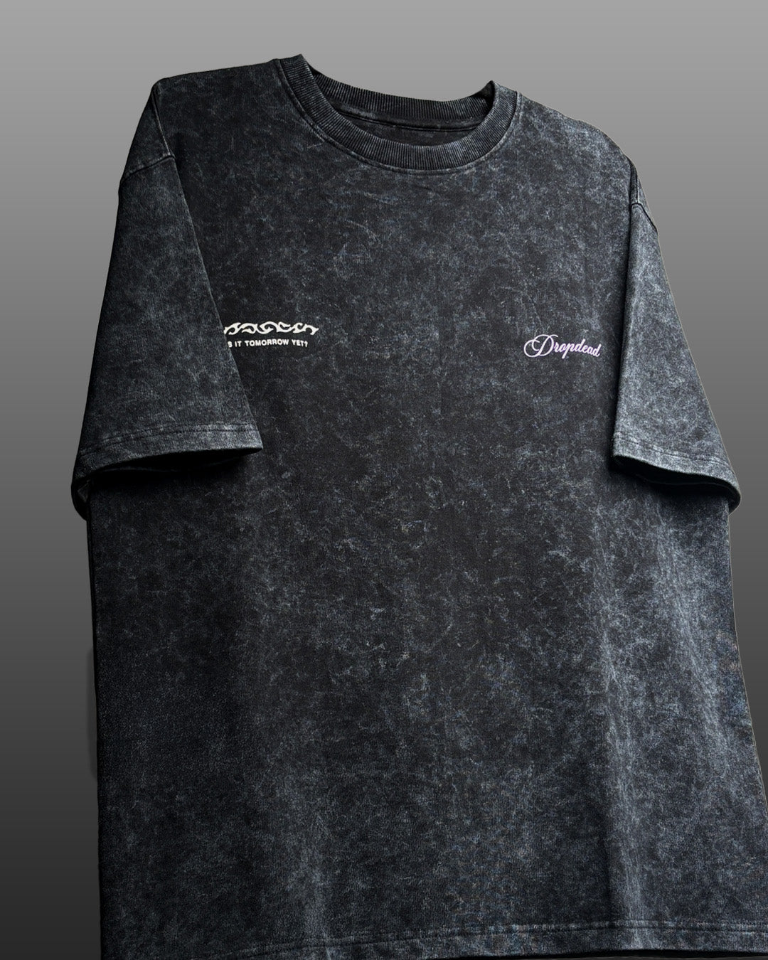 Dark Night Black Acid Wash Printed T-Shirt