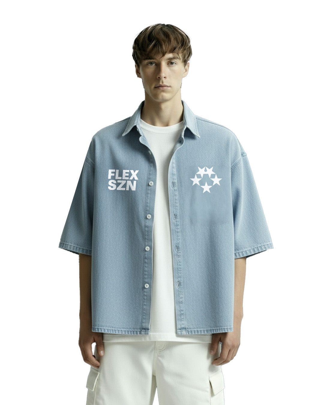 Flex Szn Blue Half Sleeve Denim Shirt