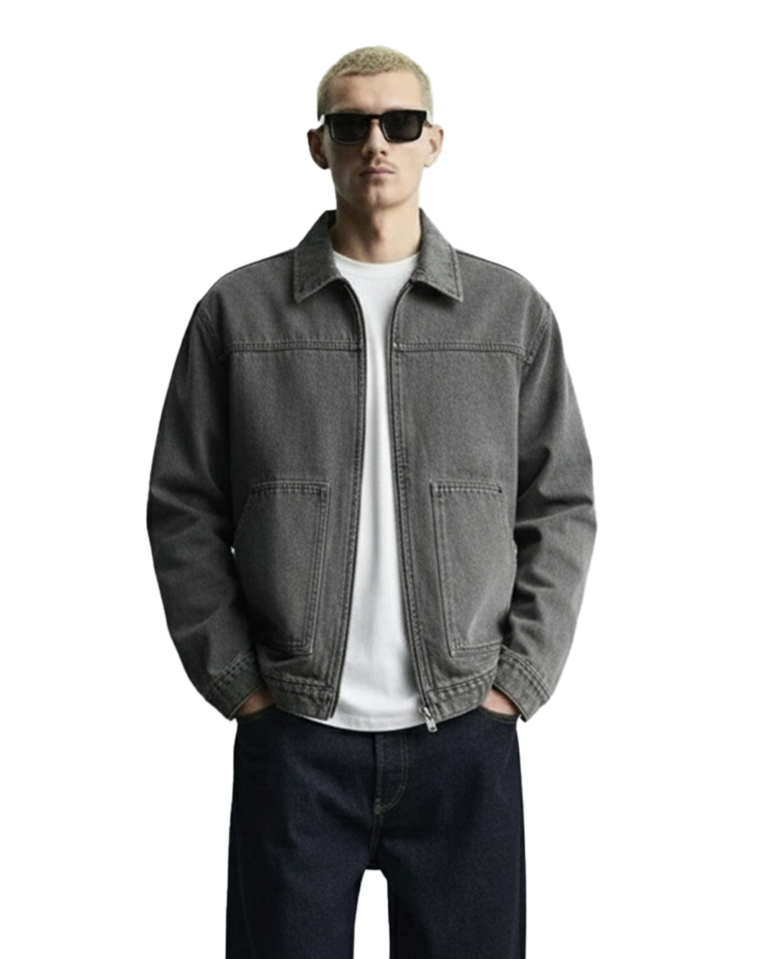 Grey Long Sleeve Stitched Denim Overshirt