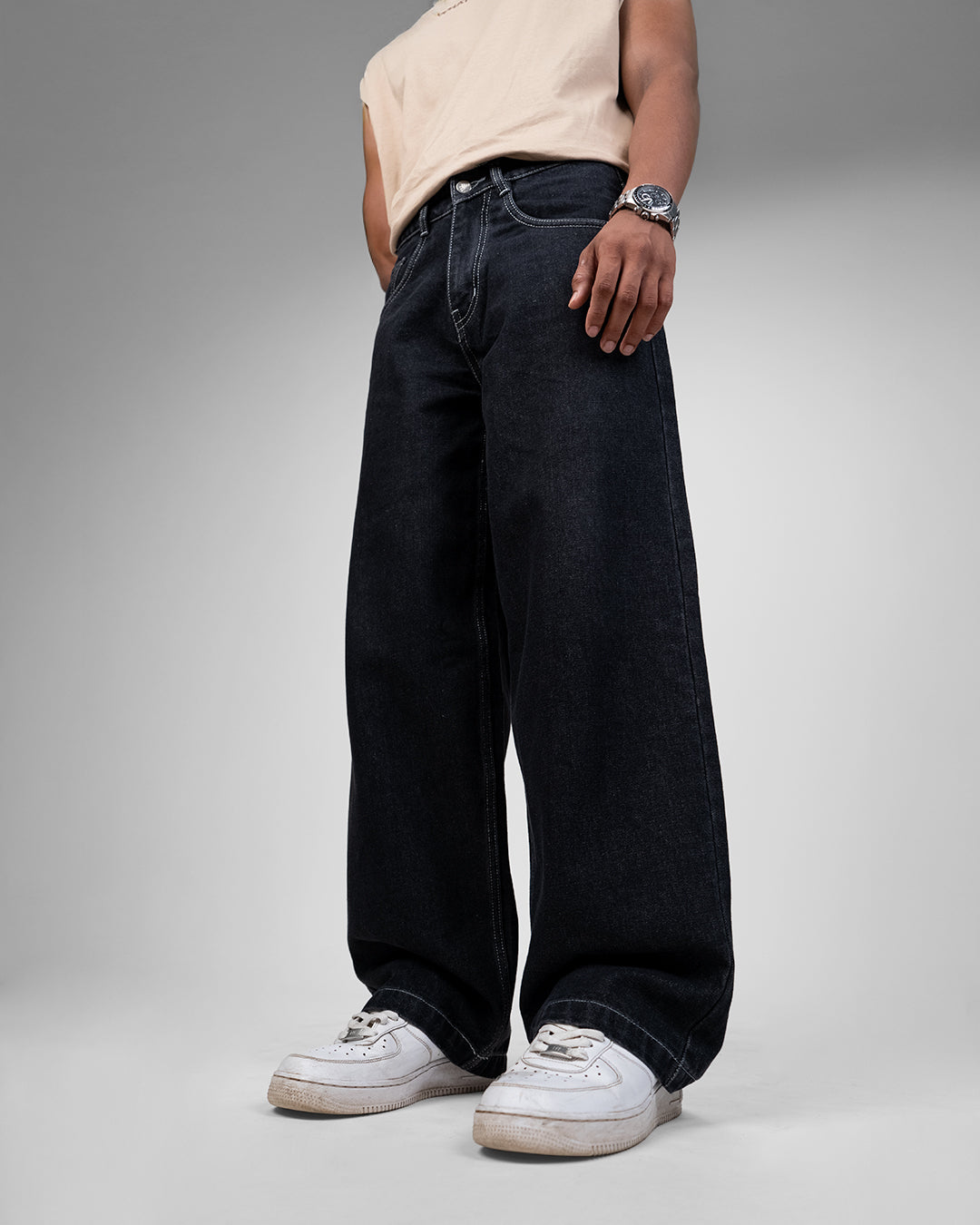 Midnight Black Baggy Denim Jeans