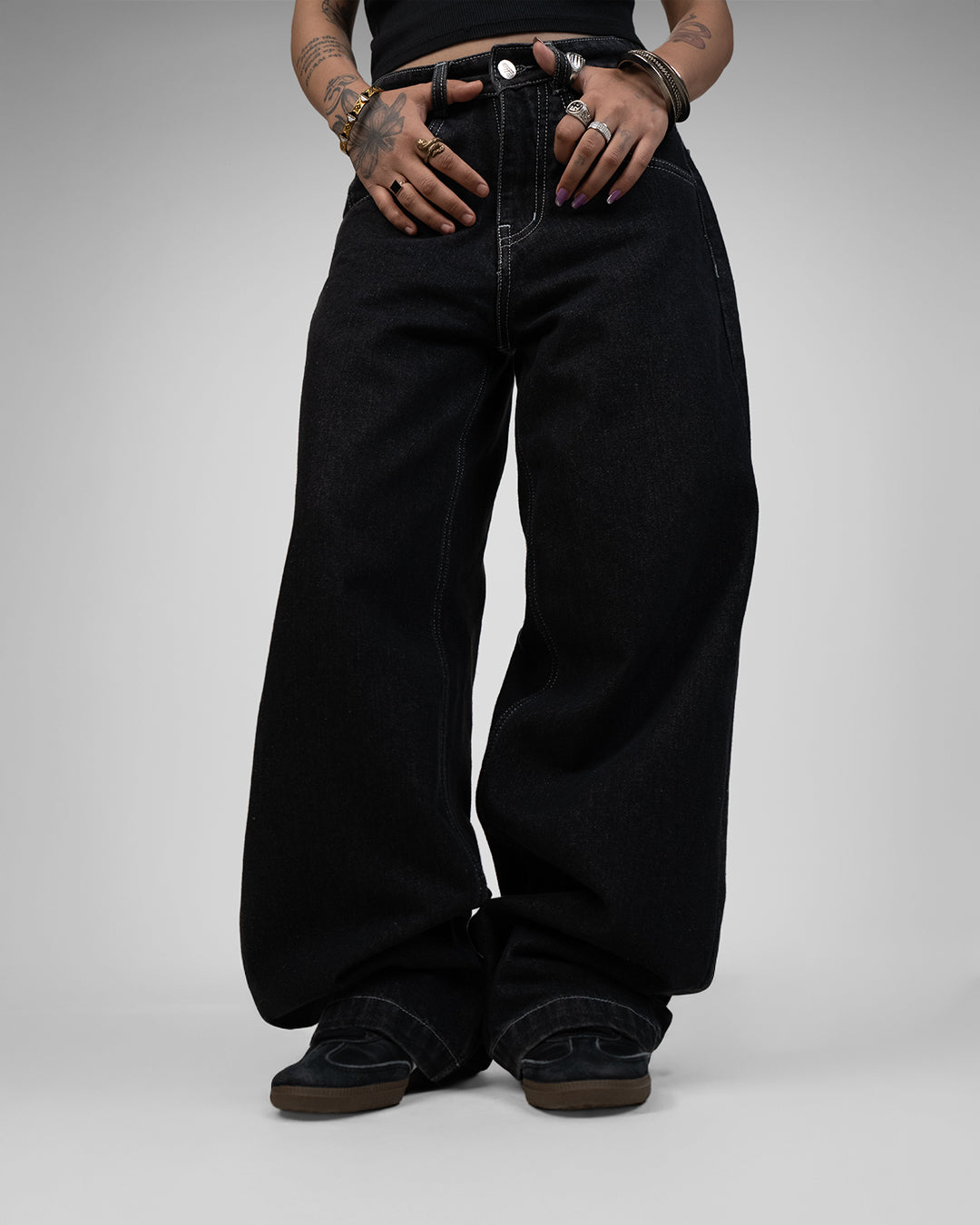 Midnight Black Baggy Denim Jeans