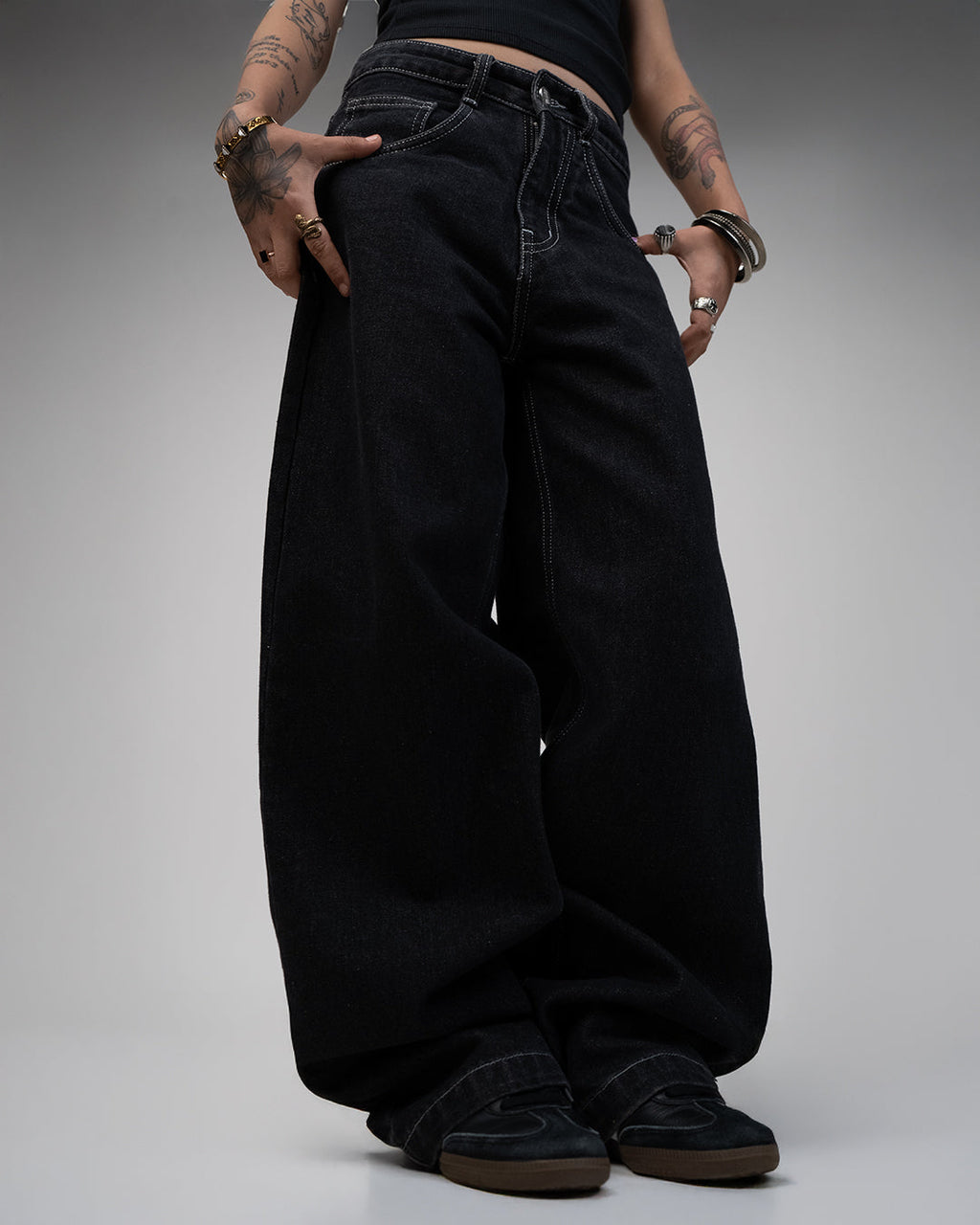 Midnight Black Baggy Denim Jeans