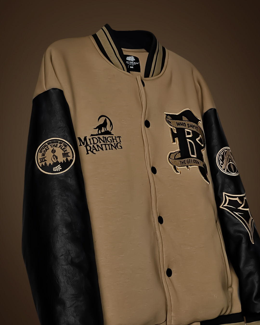 Monsters & Flowers Black and Brown Varsity Jacket