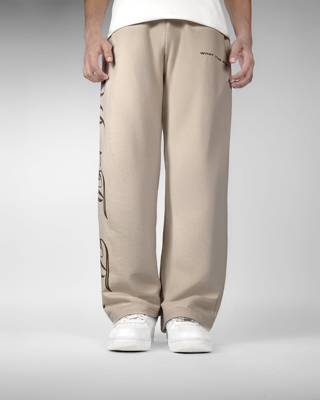 Scripted Cream Essential Cotton Pants