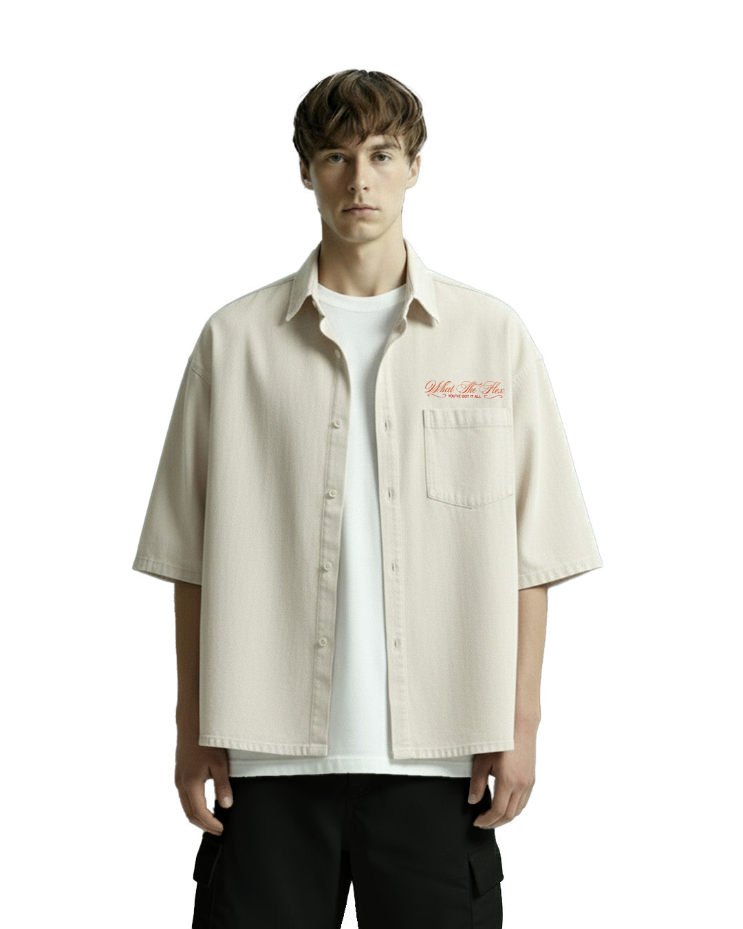 Unbothered Cream Half Sleeve Denim Shirt