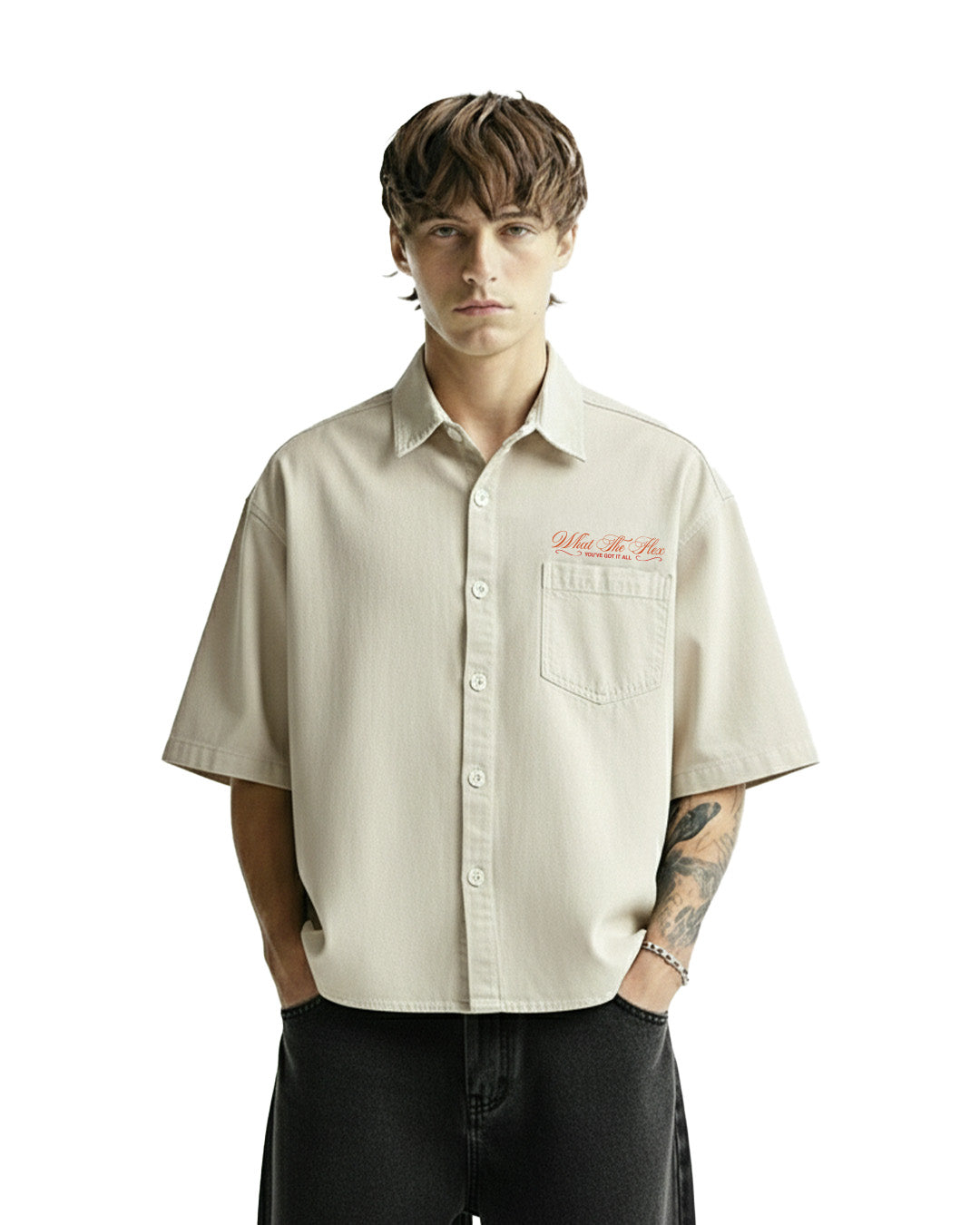 Unbothered Cream Half Sleeve Denim Shirt