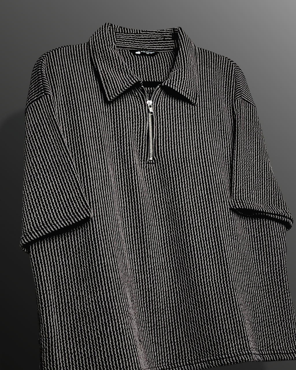 Black Wave Polo T-Shirt with Zip