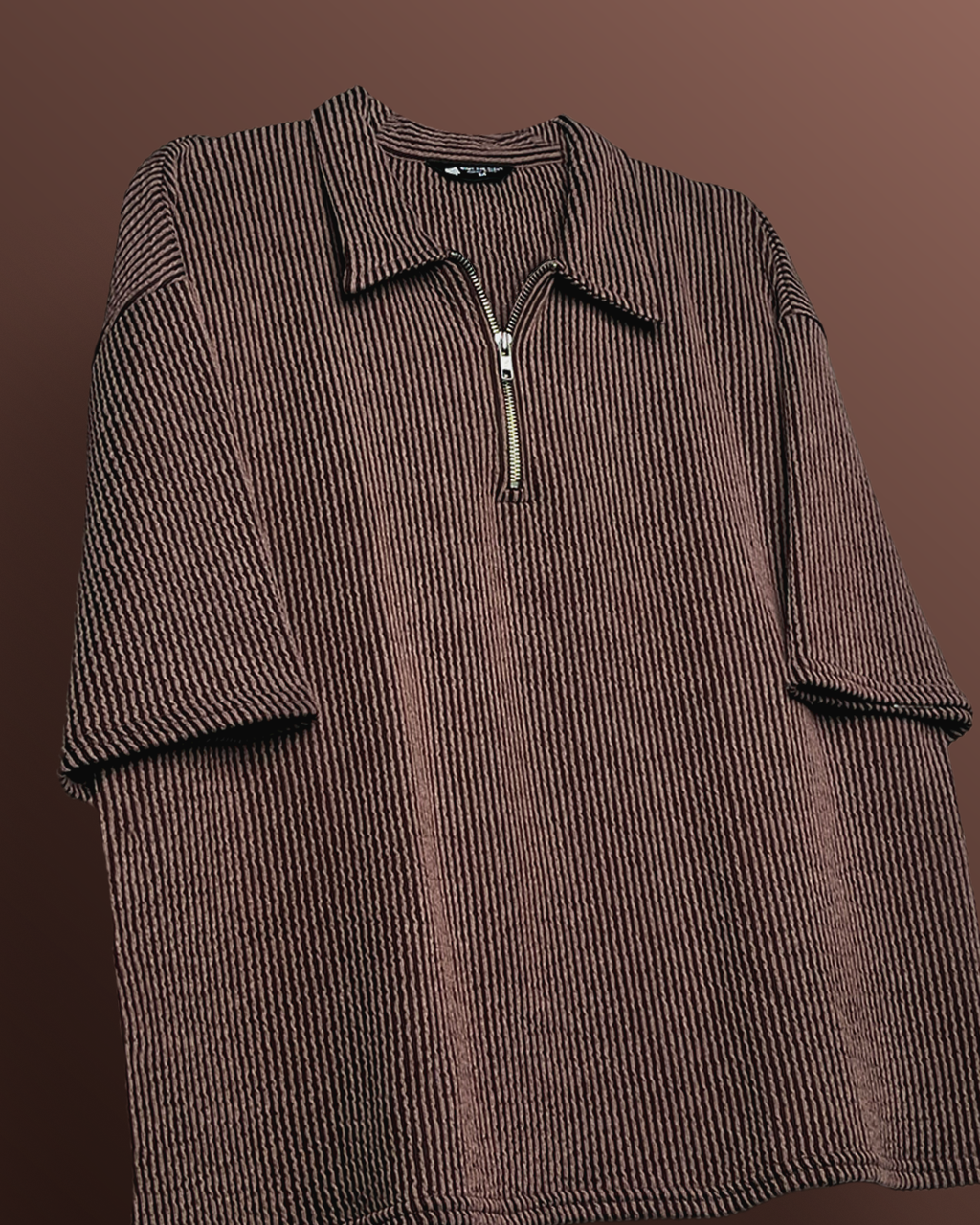 Brown Wave Polo T-Shirt with Zip