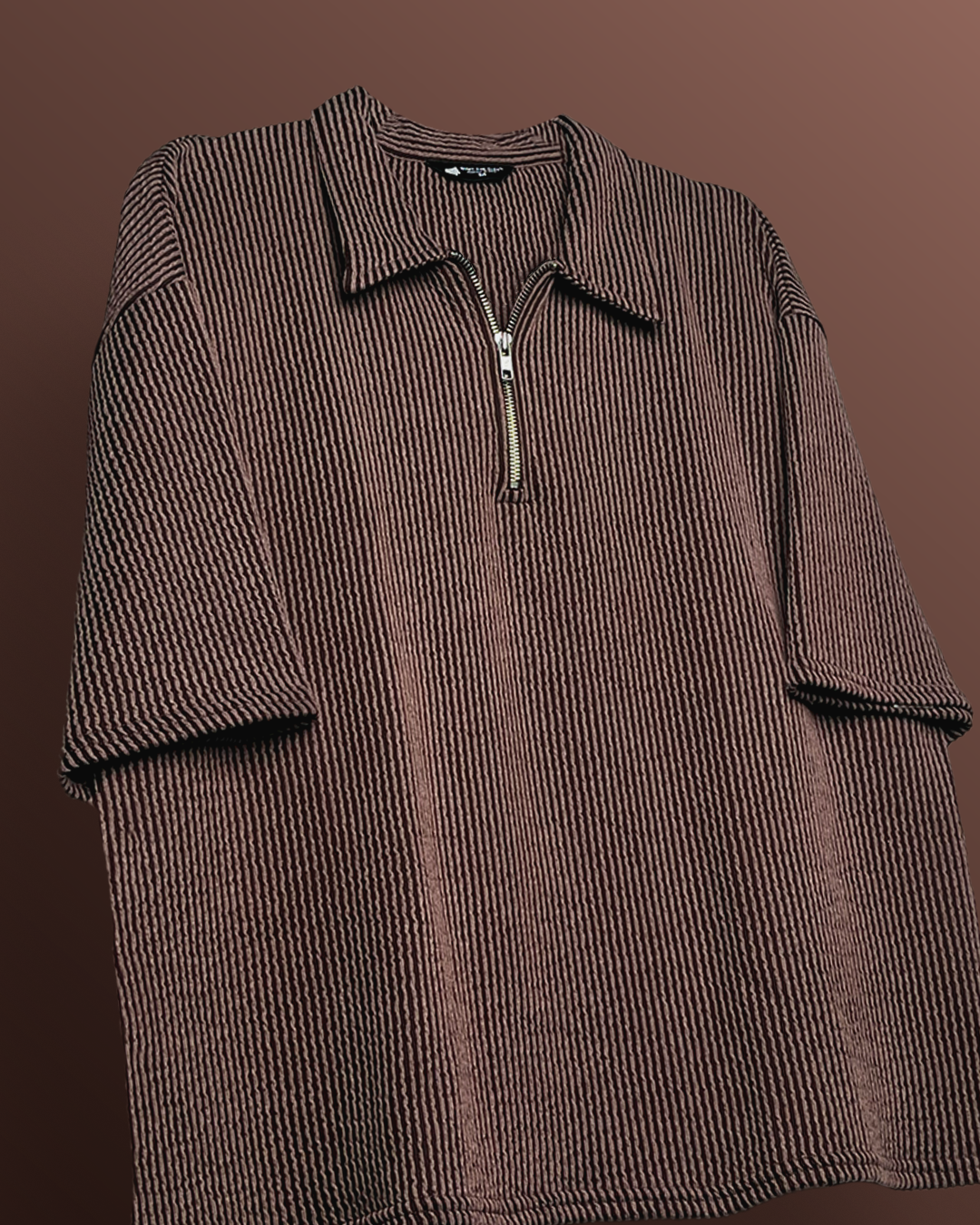 Brown Wave Polo T-Shirt with Zip